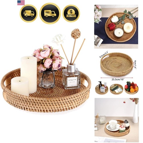 Round rattan serving tray - rattan,